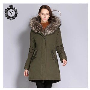 NWT Coutudi Women's Oversized Faux Fur Lined Parka Army Green Size XL $700 O187